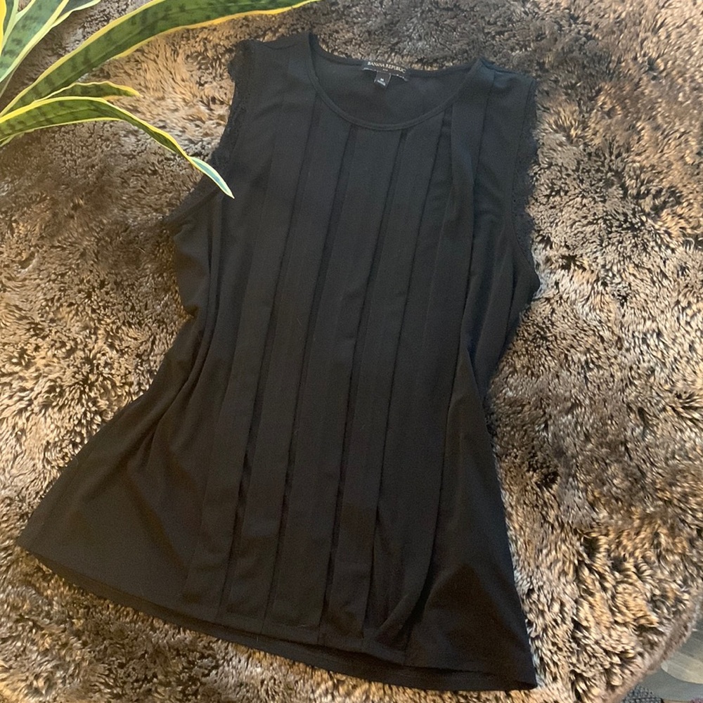 Banana Republic Little black blouse. Lace fringe accents